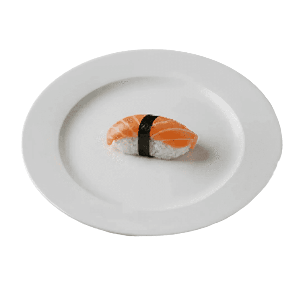 Delicious wrapped sushi on a white plate in a white background