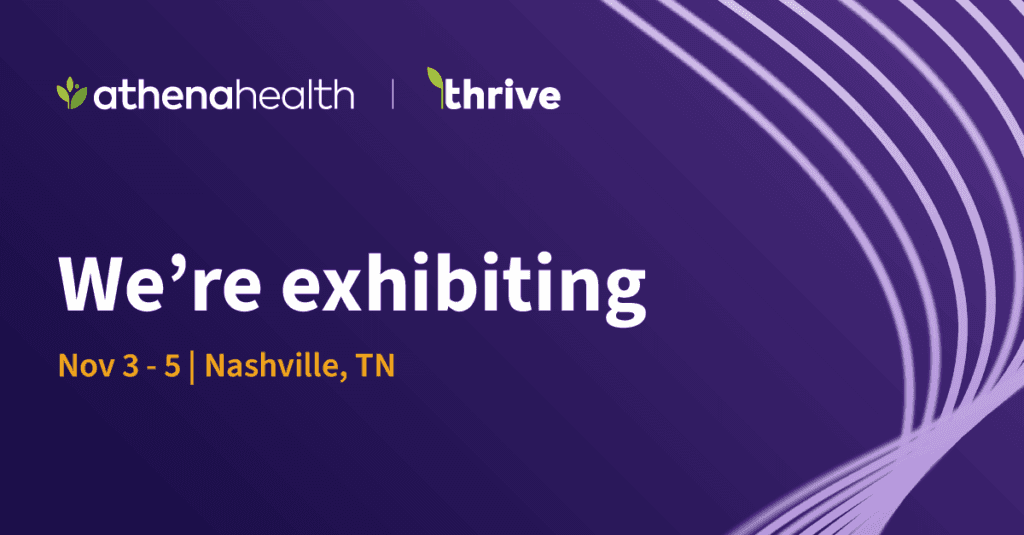 OhMD at athenahealth Thrive - Booth 500 in Patient Engagement, live demos of AI voice and text, and 2-way texting in athenaOne