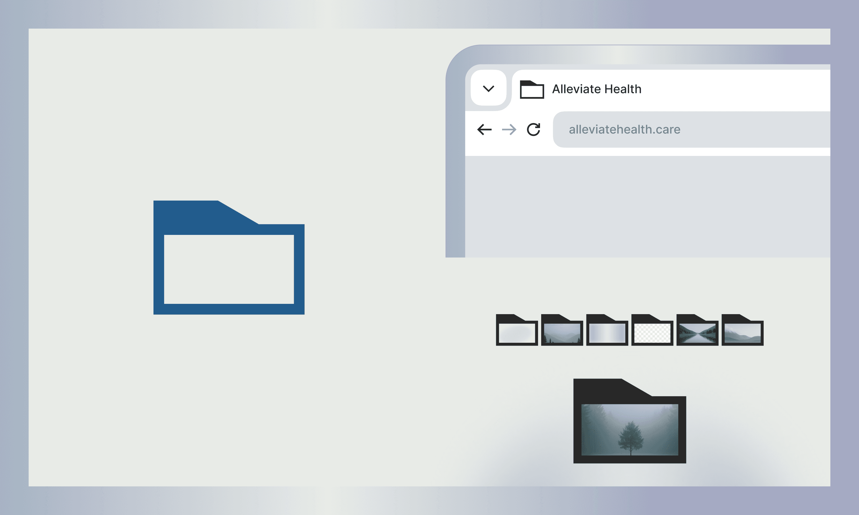 Browser interface with file upload icons and website preview for healthcare domain
