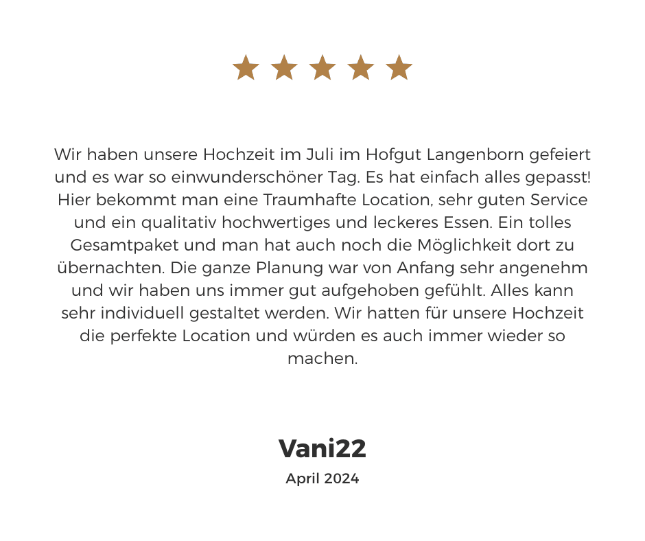 Testimonial Kundenbewertung Hofgut Langenborn