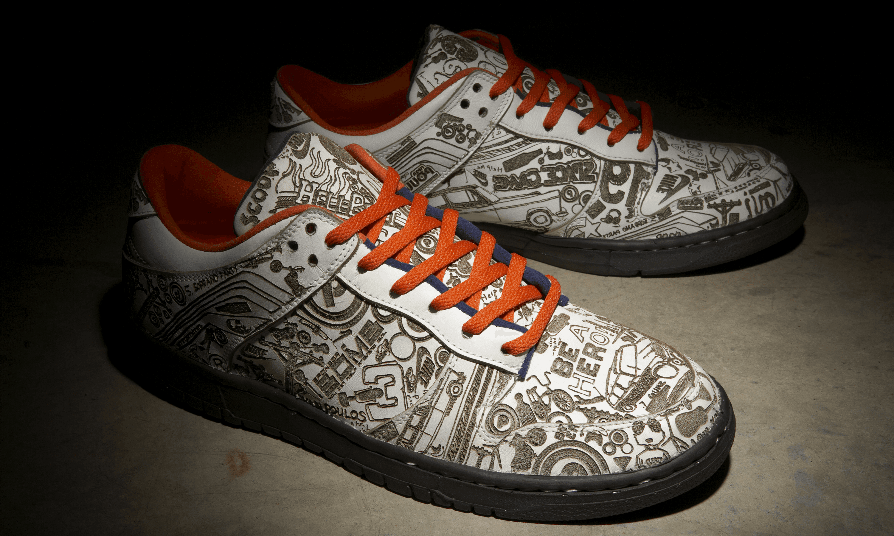 custom lasered nike dunk shoes, three quarter view