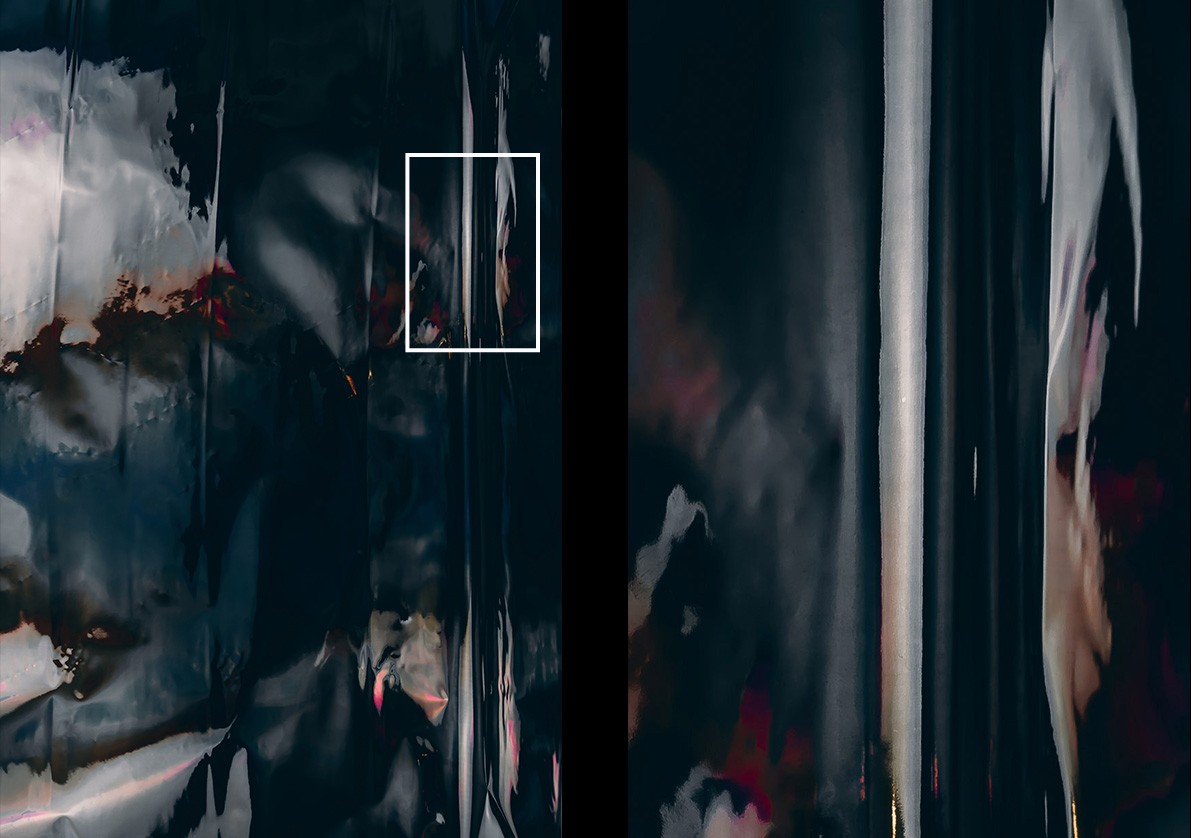 Krotine metal foil textures macro detail showing high resolution glossy metallic ridges and light warping