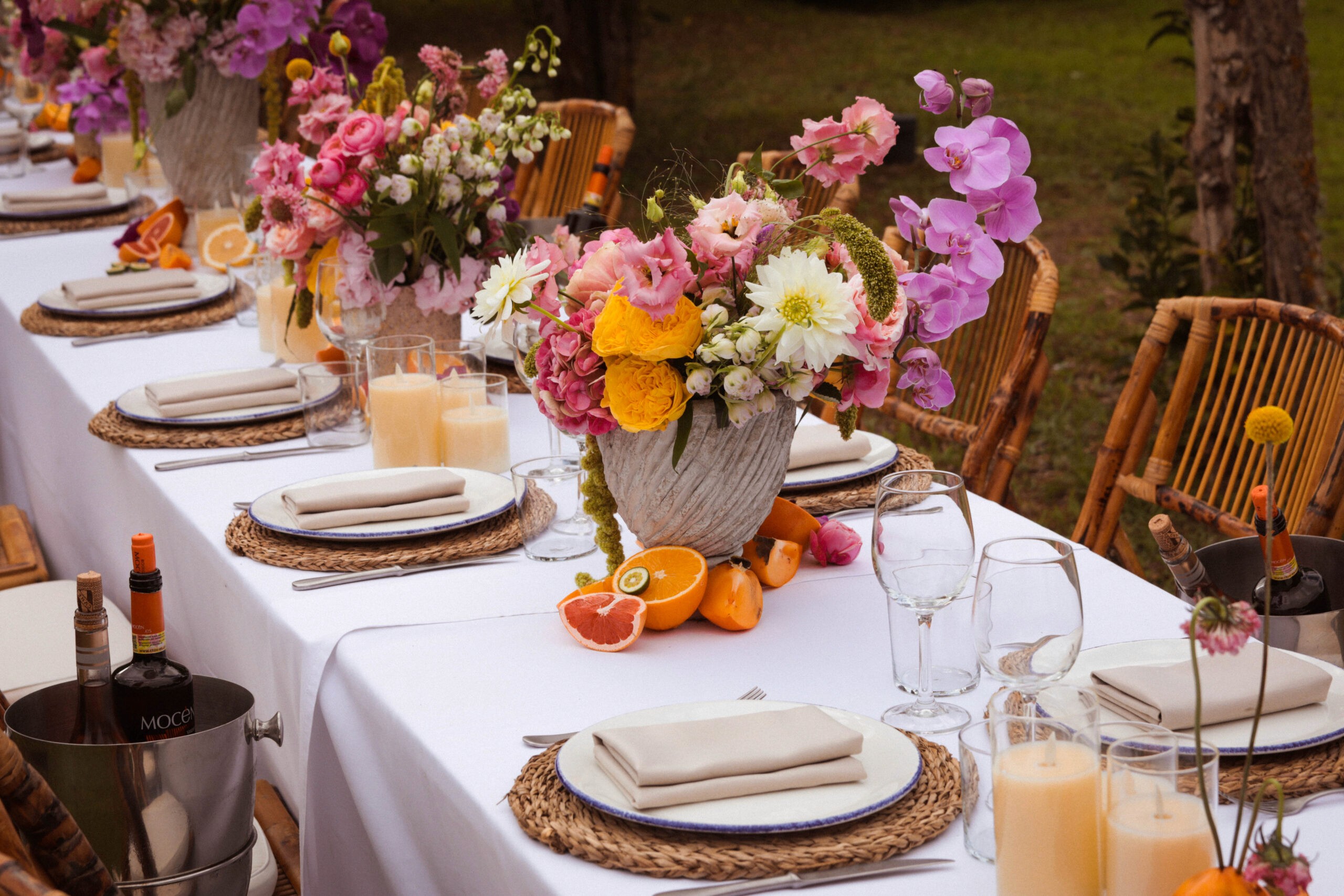 Wedding decor with fruit and natural flowers