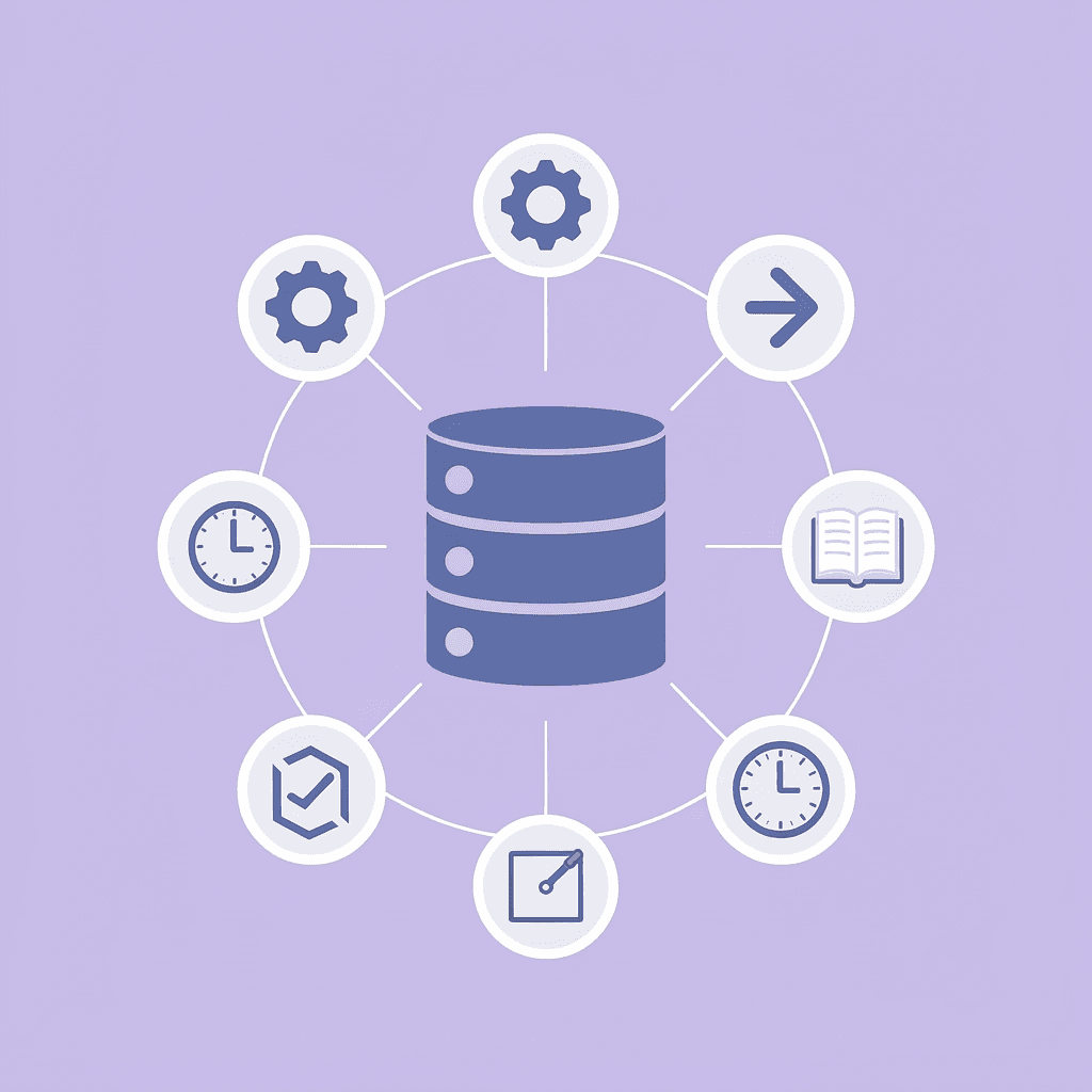 Central Airtable database connected to four automated processes: data entry, sorting, tagging, and categorization