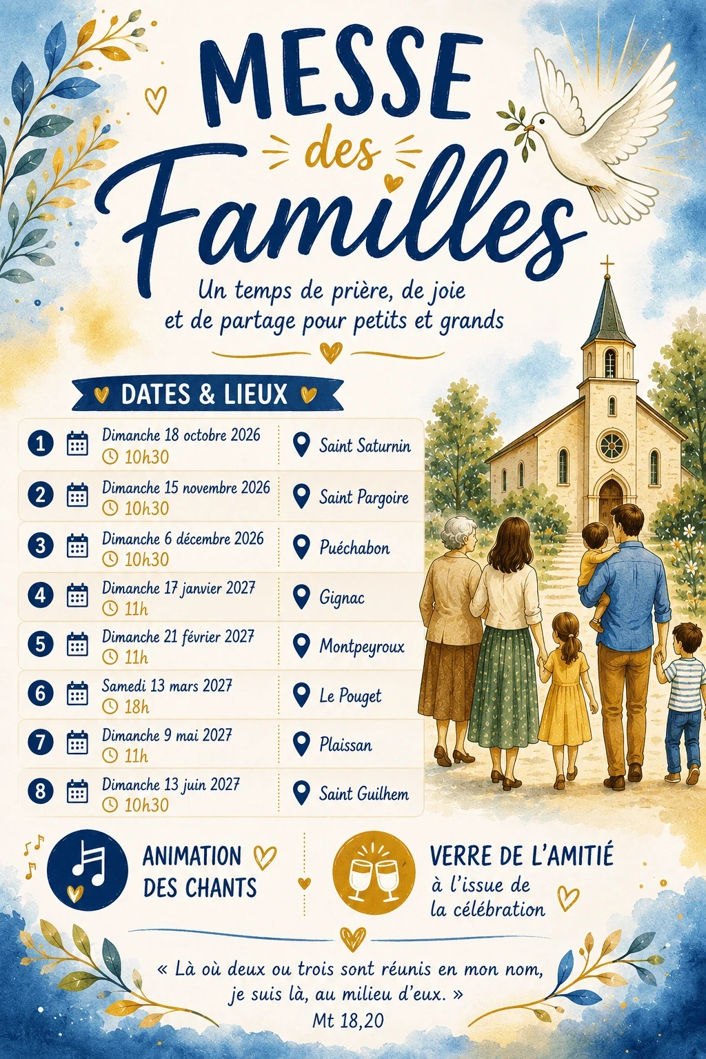 Messe des familles : dates et lieux pour 2026–2027
