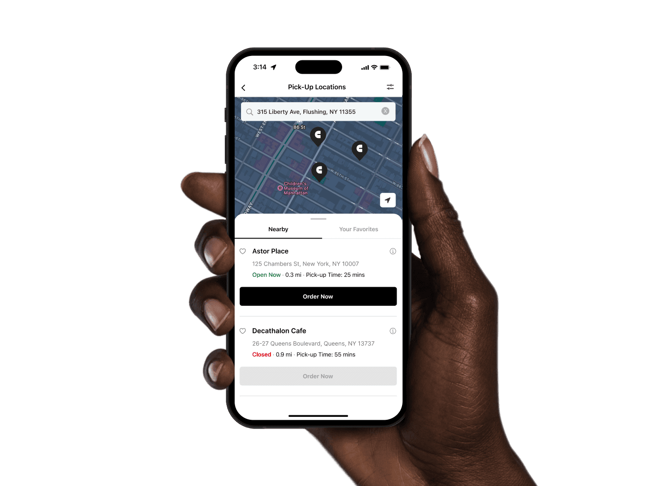 Hand holding phone showing restaurant food app