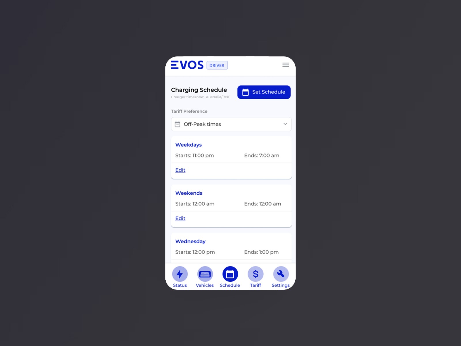 MyEVOS Charging Schedule