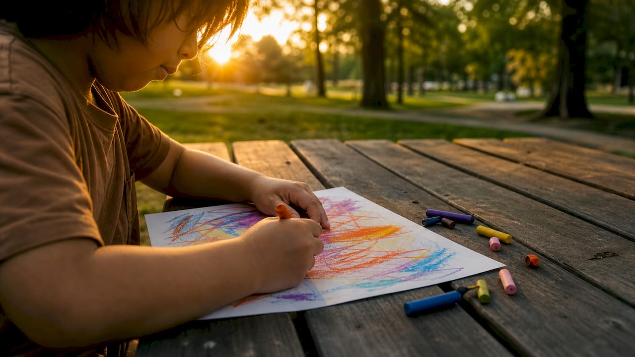 Manos infantiles dando vida a dibujos llenos de color y emoción