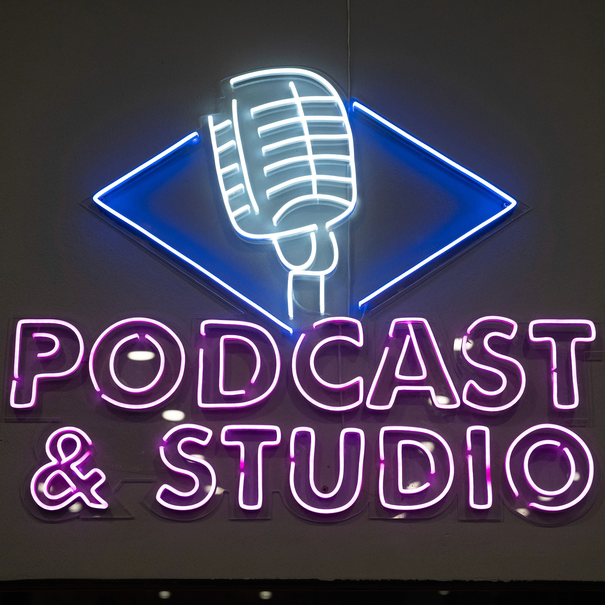 Modern podcast photo studio at Legacy Muscle Universe Koh Samui, designed for vibrant fitness and wellness media production.