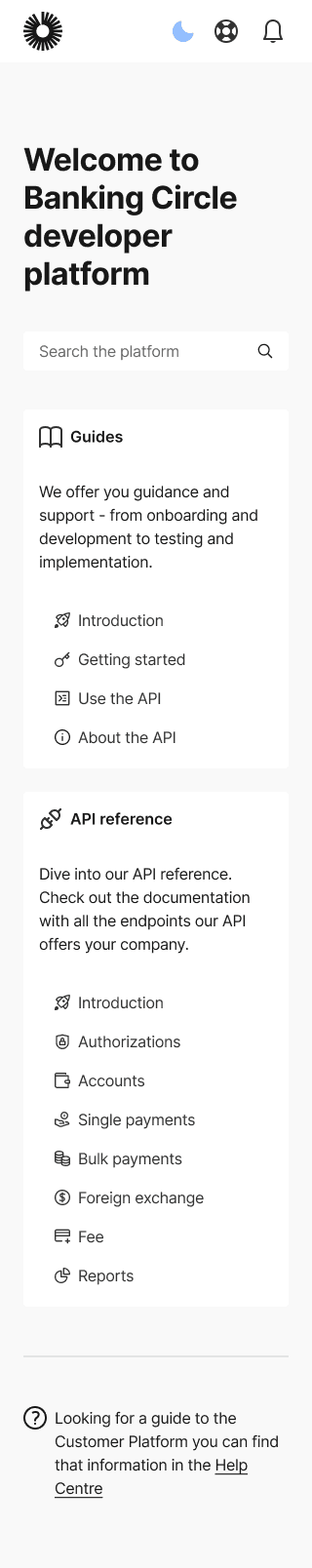 A cropped picture of the mobile version of the API documentation site I designed.