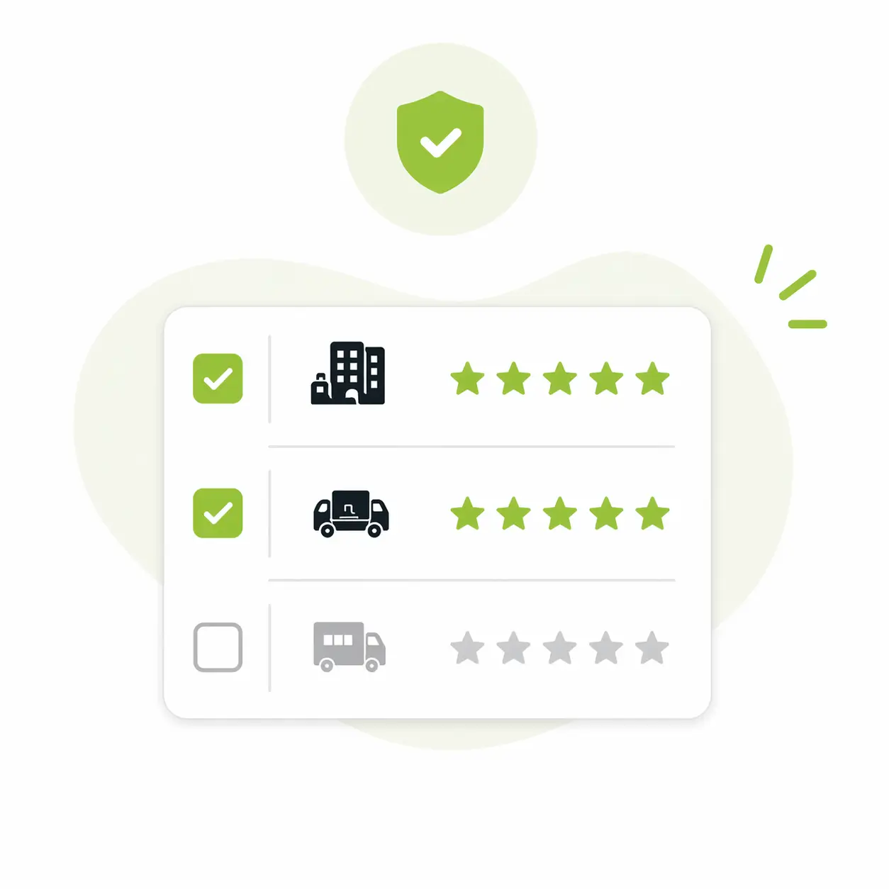 Liste von ausgewählten und nicht ausgewählten Umzugsunternehmen