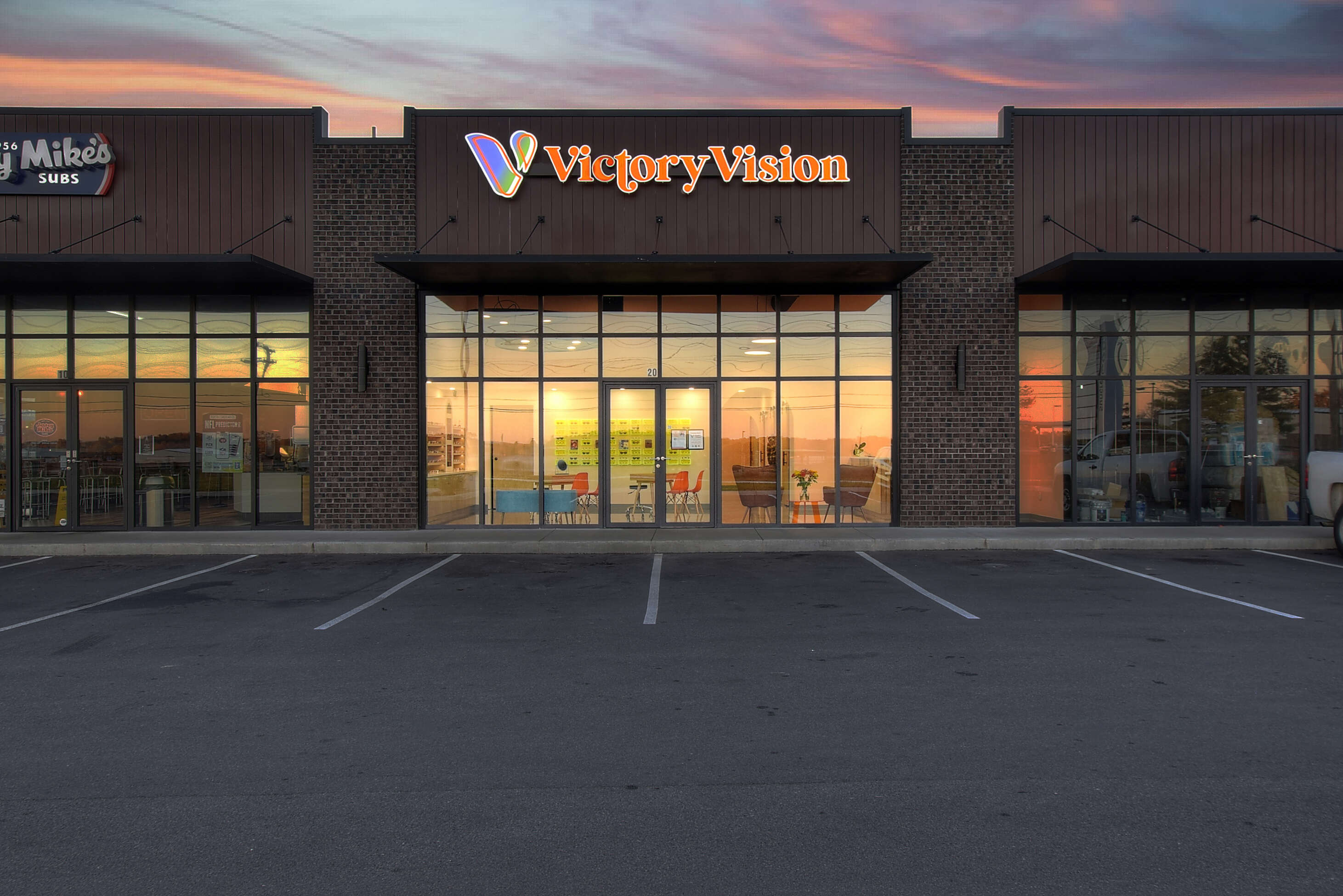 Victory vision store front from parking lot