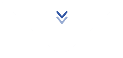 Um design geométrico simples com um símbolo azul centralizado em um fundo branco, com duas formas triangulares azuis abaixo.