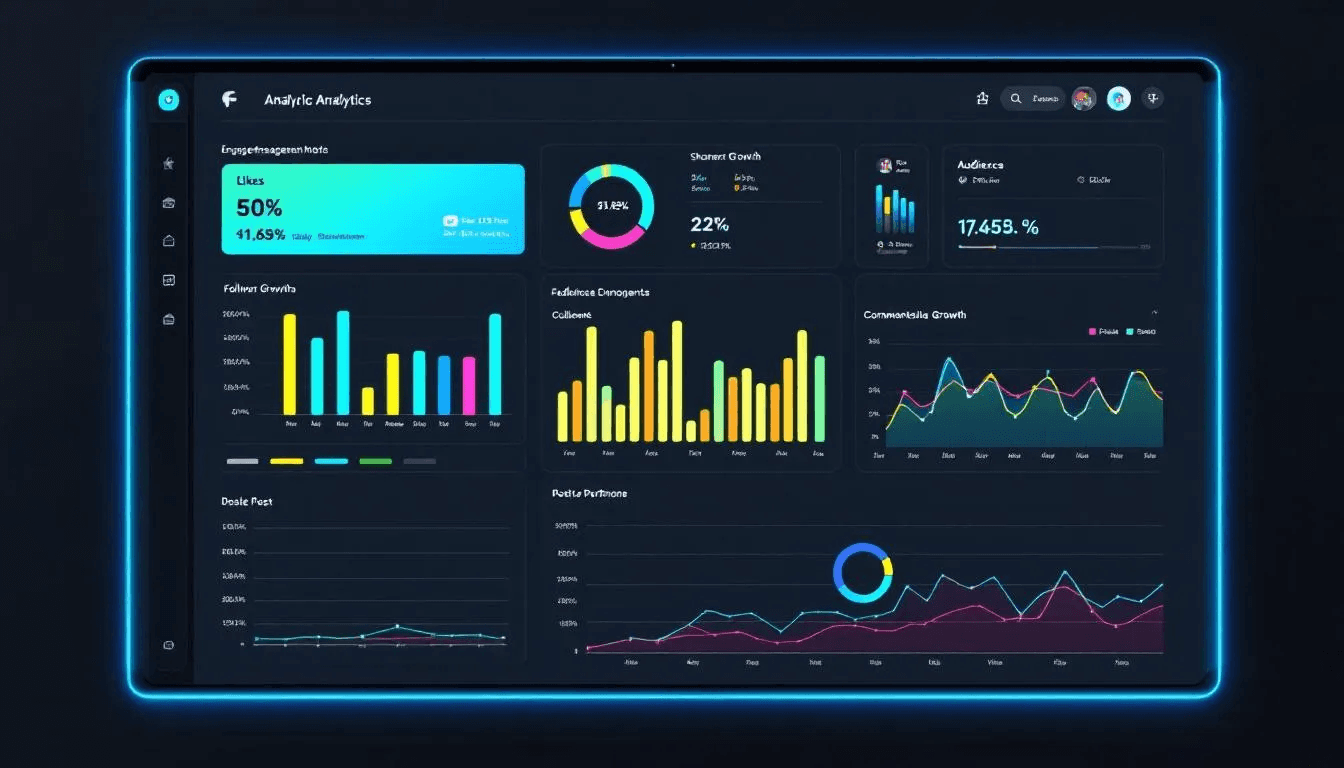 An image of a social media analytics dashboard displaying various engagement metrics, including user-generated content (UGC) performance across different social media platforms. The dashboard highlights key statistics related to marketing campaigns, customer engagement, and brand sentiment, showcasing the effectiveness of social media strategies in fostering brand loyalty and community building.
