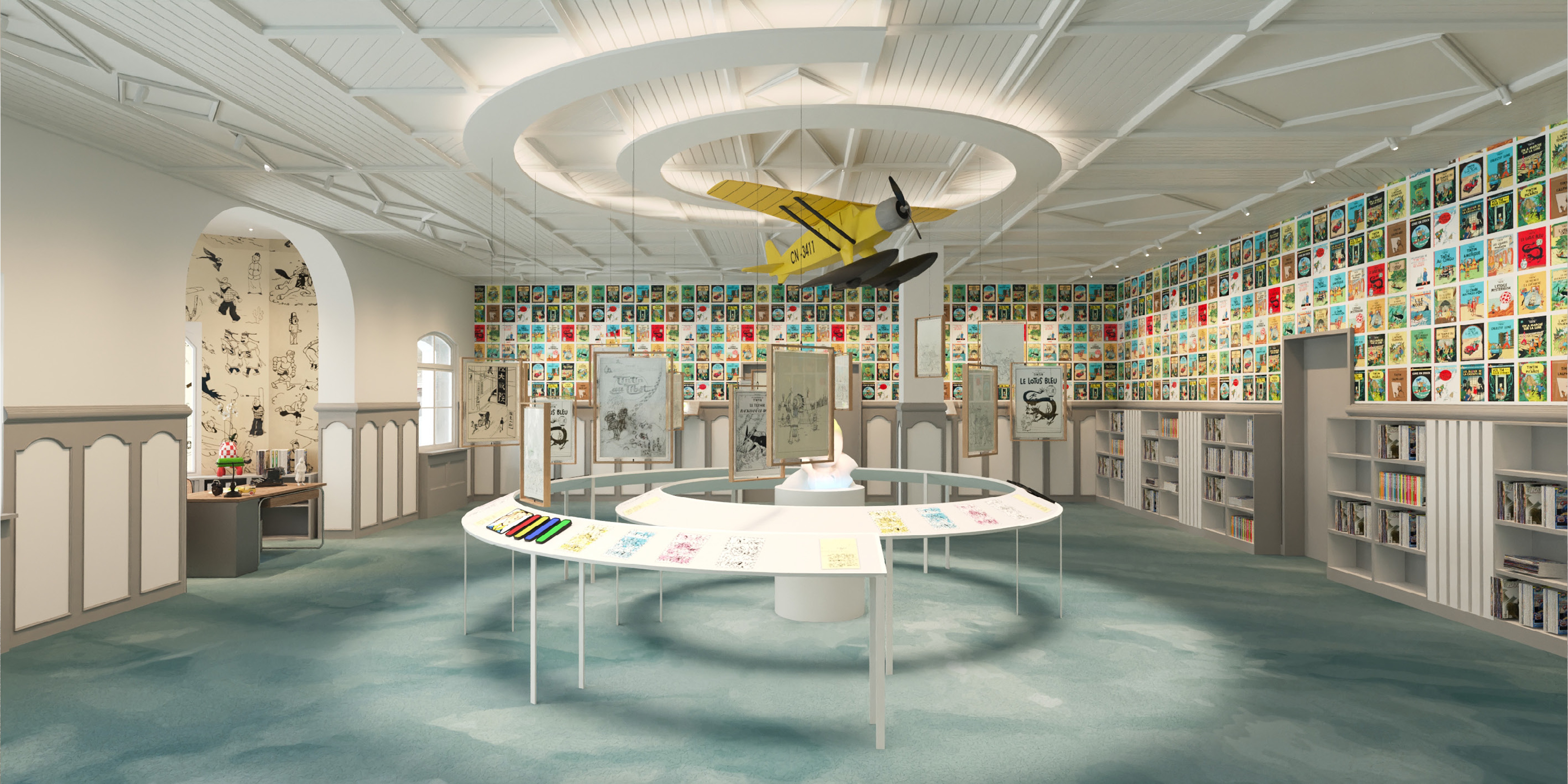 Main room for Exhibition design concet Hergé in Villars Palace Switzerland 