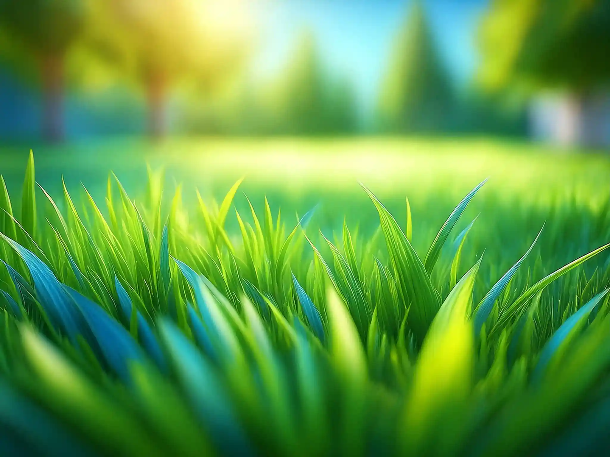 An image of a lush green healthy backyard lawn on a sunny day