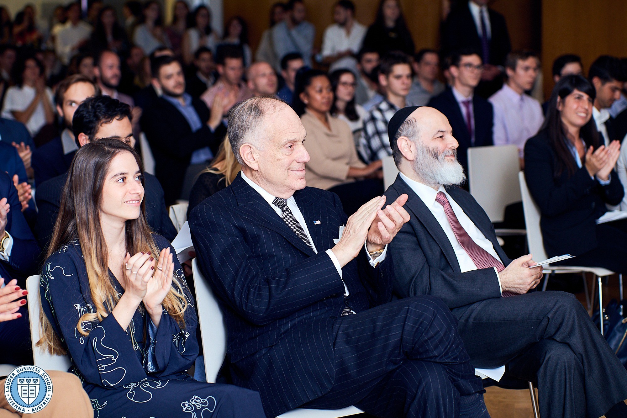 Founder and President Ambassador Ronald S. Lauder and LBS Vice President Prof. Jacob I. Biderman listening to student presentations
