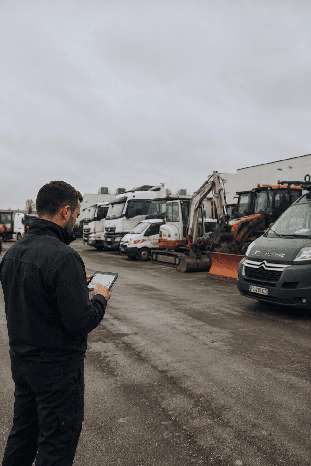 Éditeur de formulaires d'inspection Fleeti avec templates par type d'actif : camion, engin de chantier, véhicule de location.