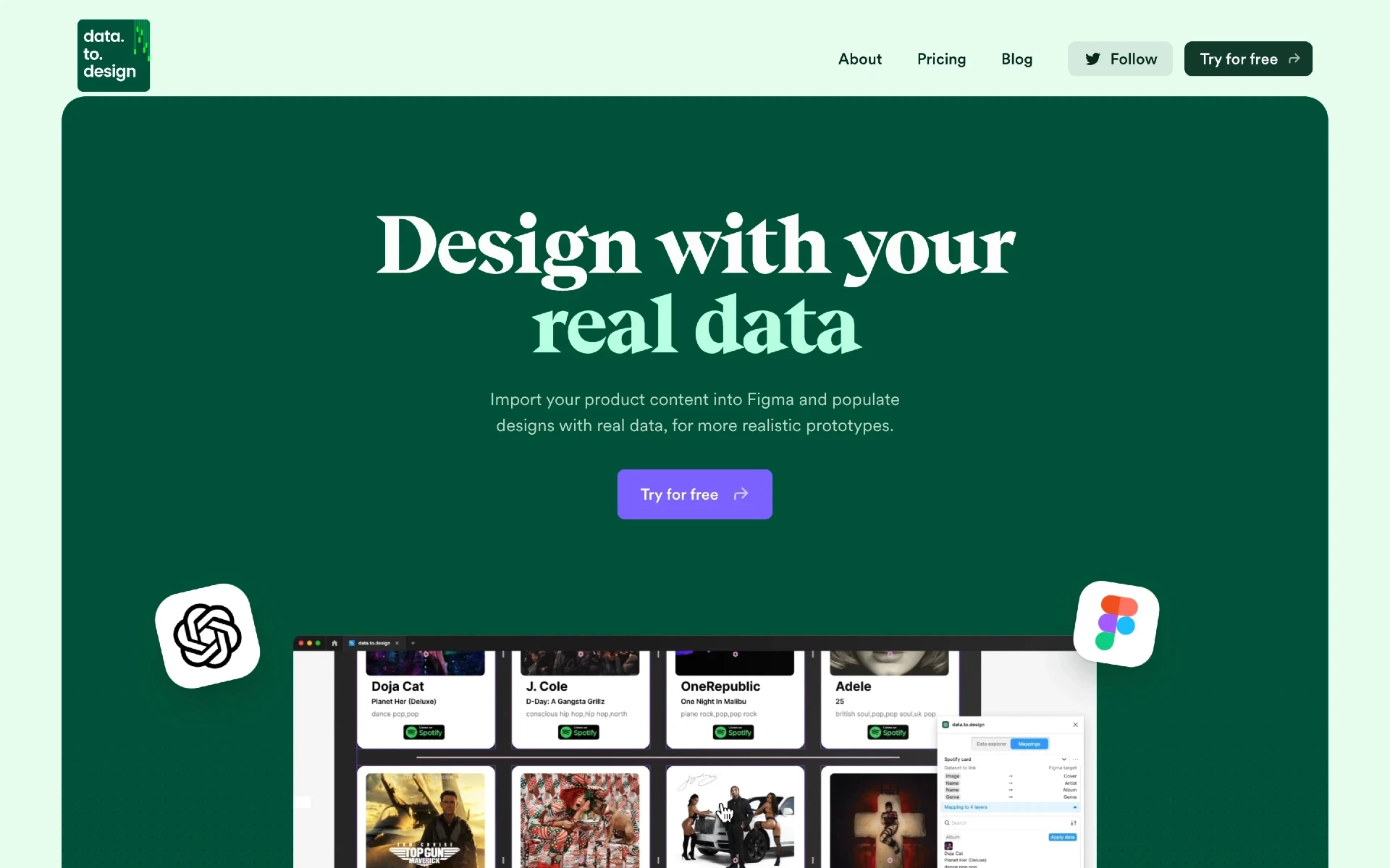 A landing page hero element example by data.to.design