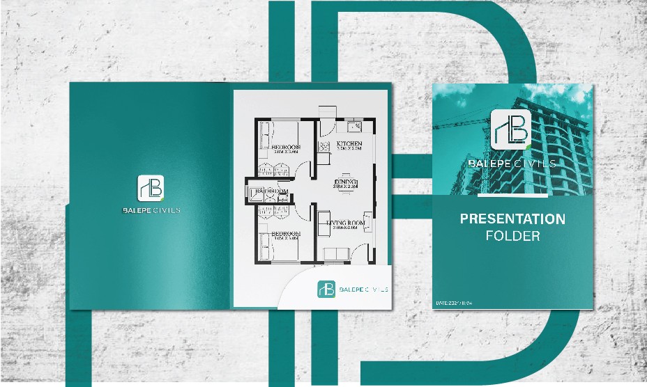 Mockup showcasing the company profile presented within an open book layout against a clean white background