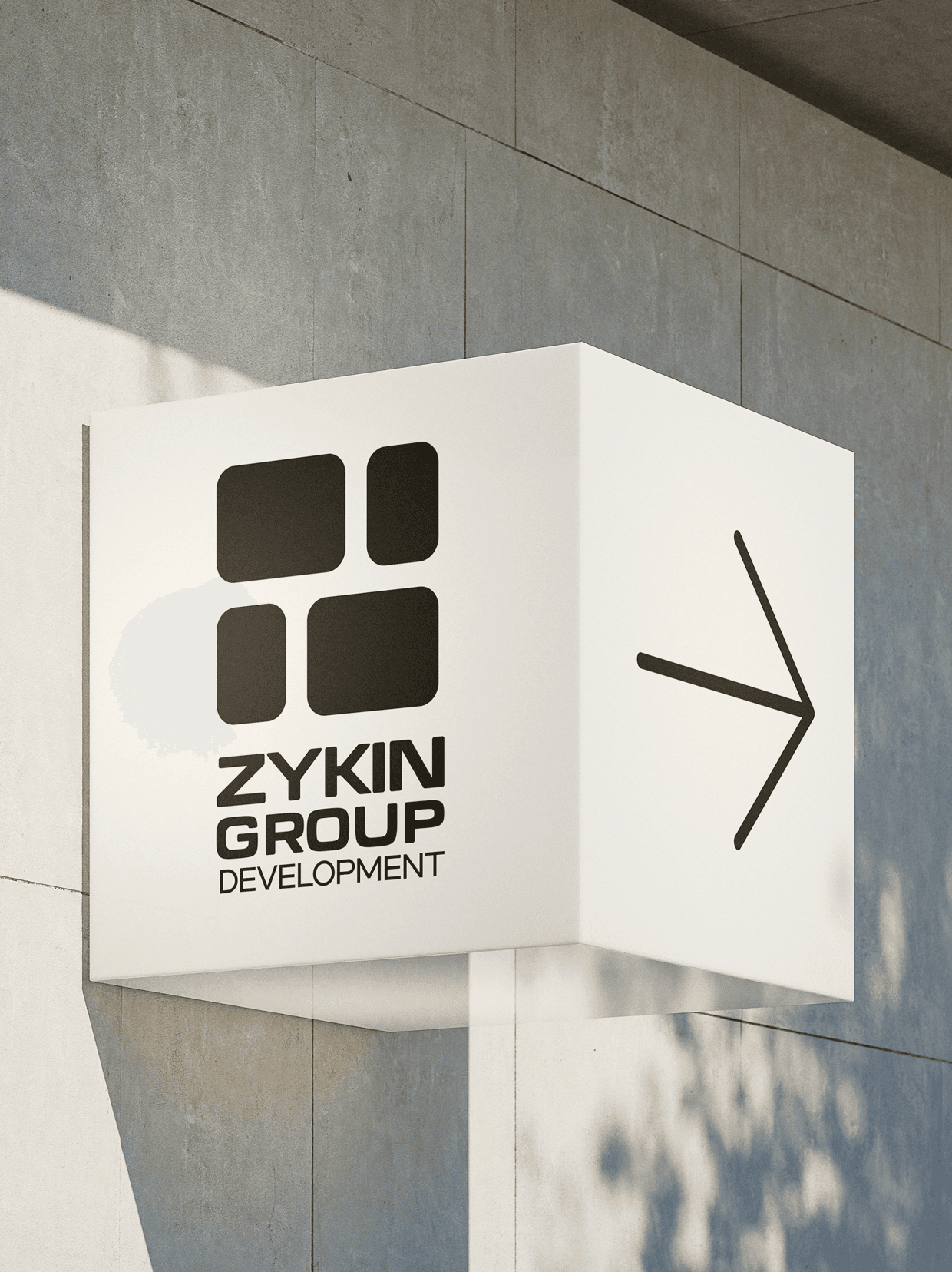 UA: Навігаційна вивіска ZYKIN GROUP, дизайн айдентики для девелоперської компанії EN: ZYKIN GROUP navigation sign, brand identity design for a real estate development company