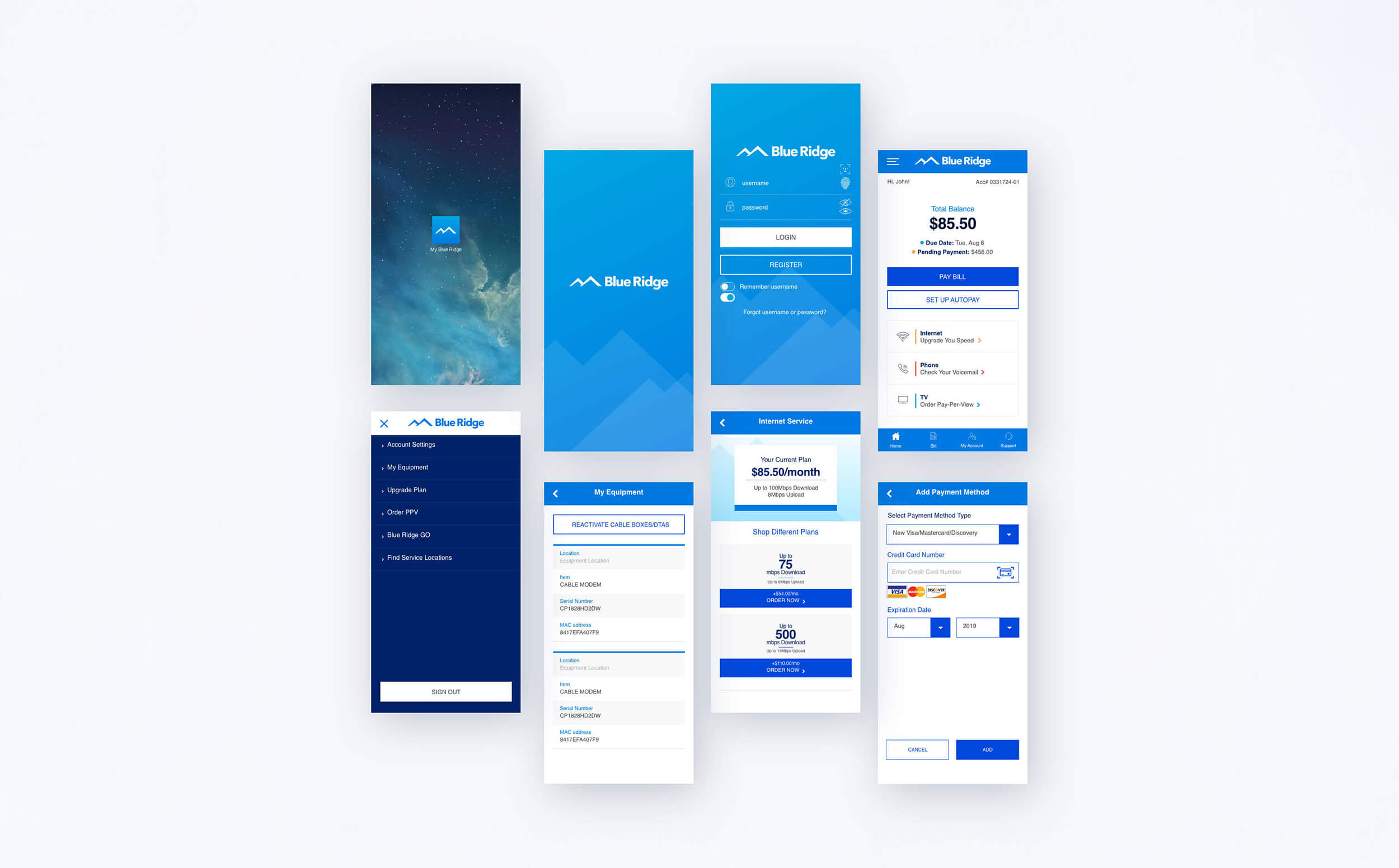 Blue Ridge | Mobile App Screen Designs