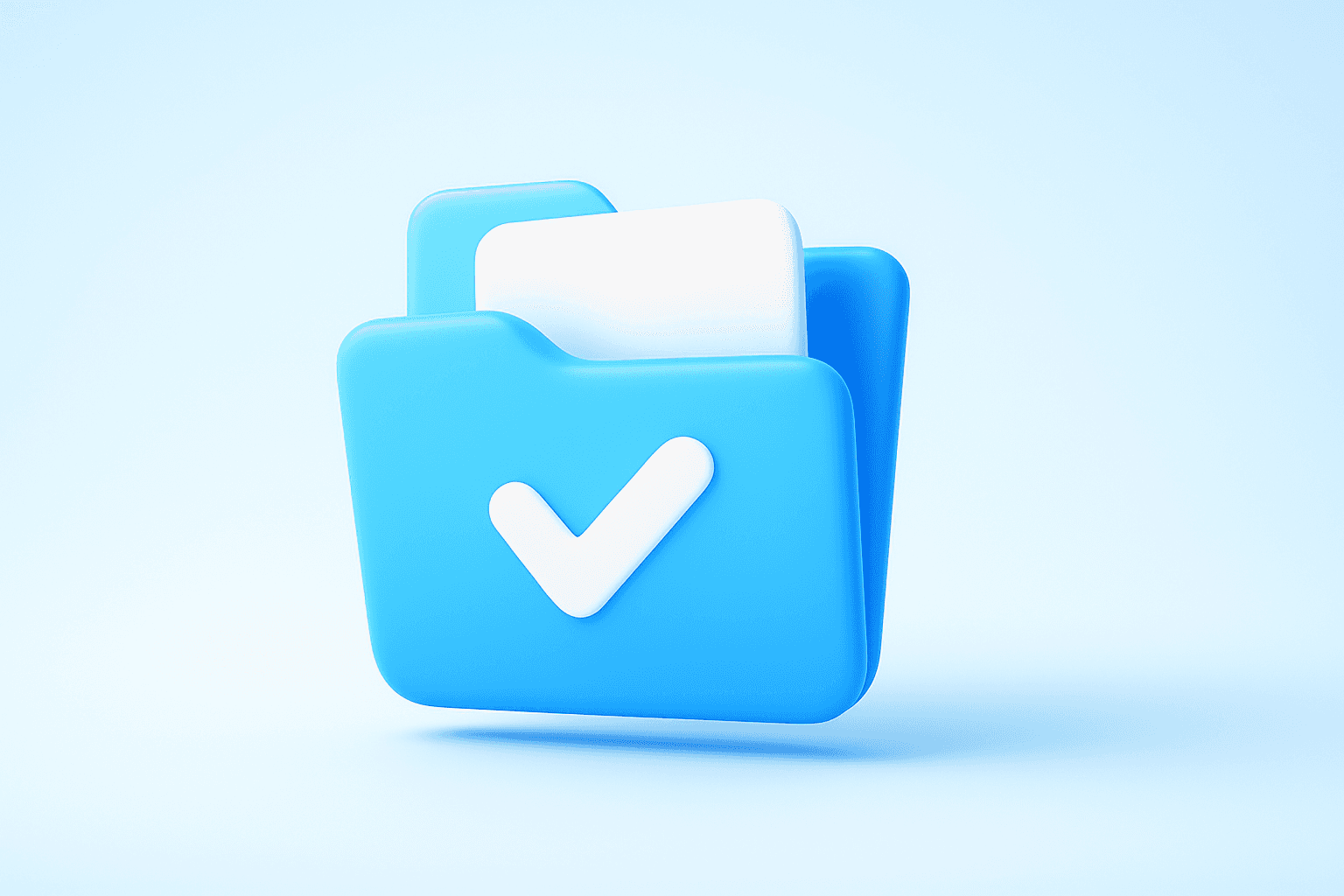 3D illustration of a blue file folder containing a white document with minimal lines, representing organized legal content storage.