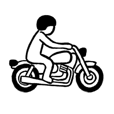 Line illustration of a person riding a motorcycle.