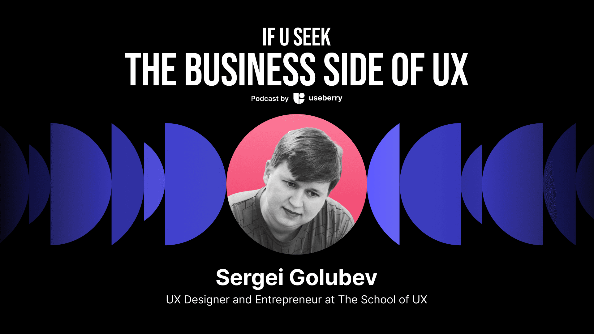Cover image for our podcast episode of IF U SEEK, titled "the business side of UX, with the image of our guest Sergei Golubev from the School of UX London