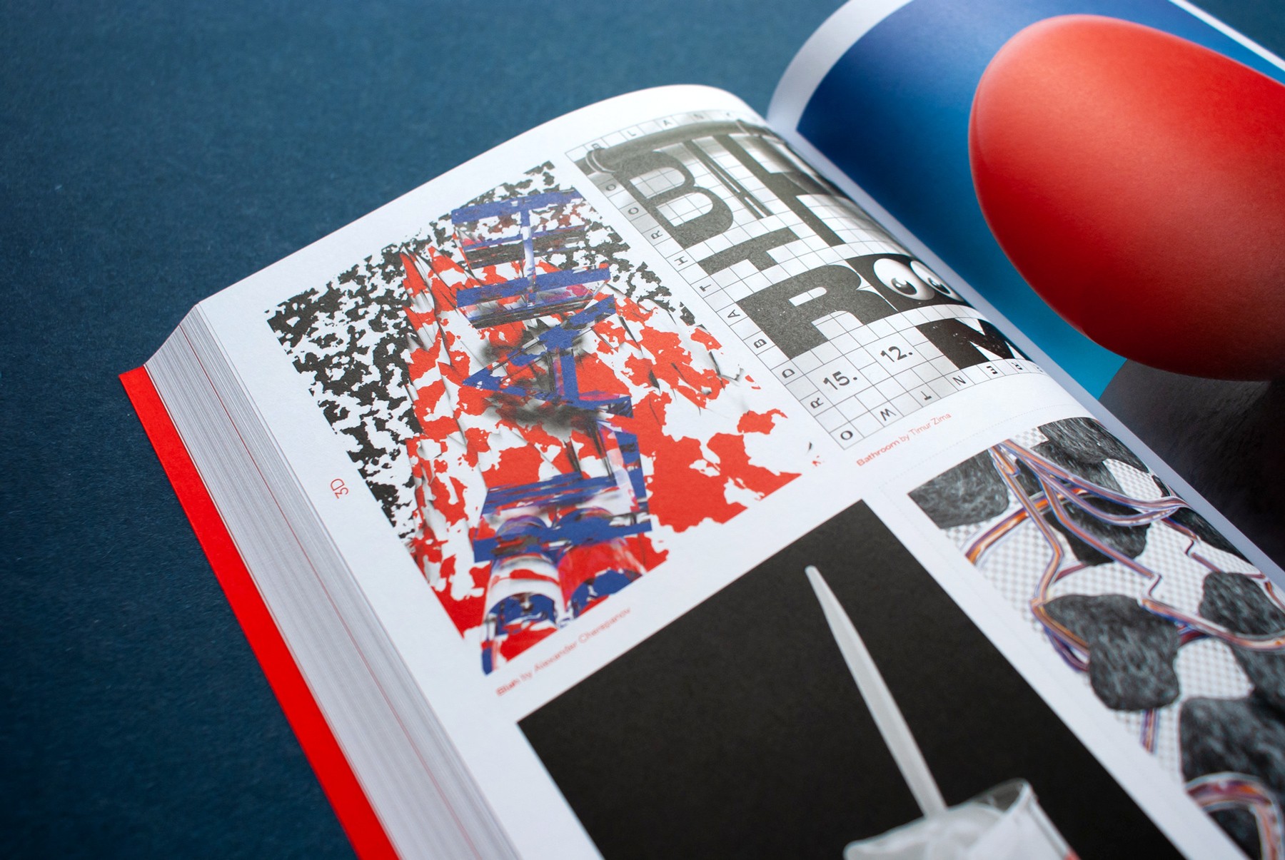 Close up of a spread in the Blank Poster book showing posters that use 3D elements.