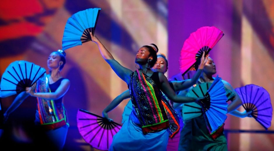 Dancers perform a cultural tableau at the Toronto Pan Am Games Ceremony