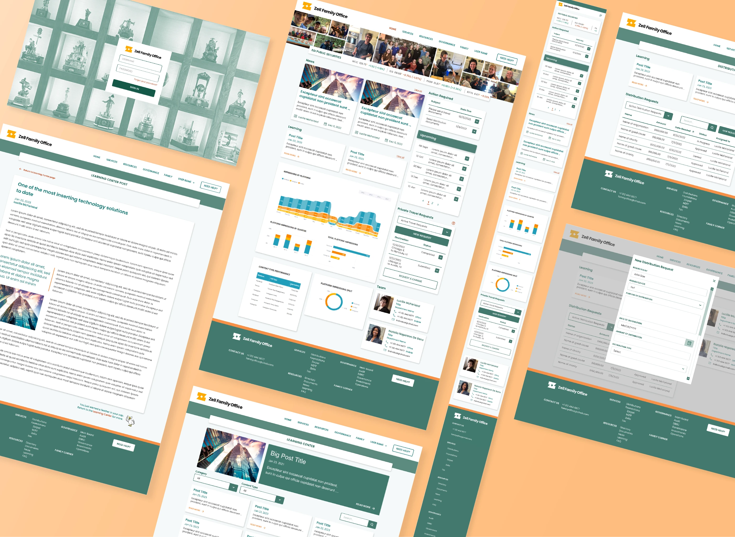 Display of the Zell Family Office Sharepoint application with branding.