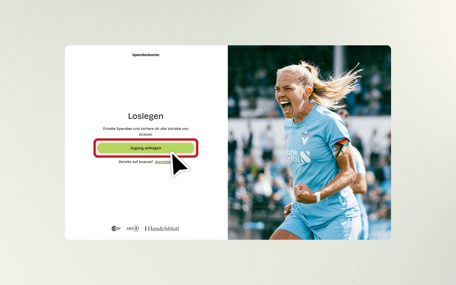 Seite mit der Überschrift Loslegen und markiertem Button Zugang anfragen.