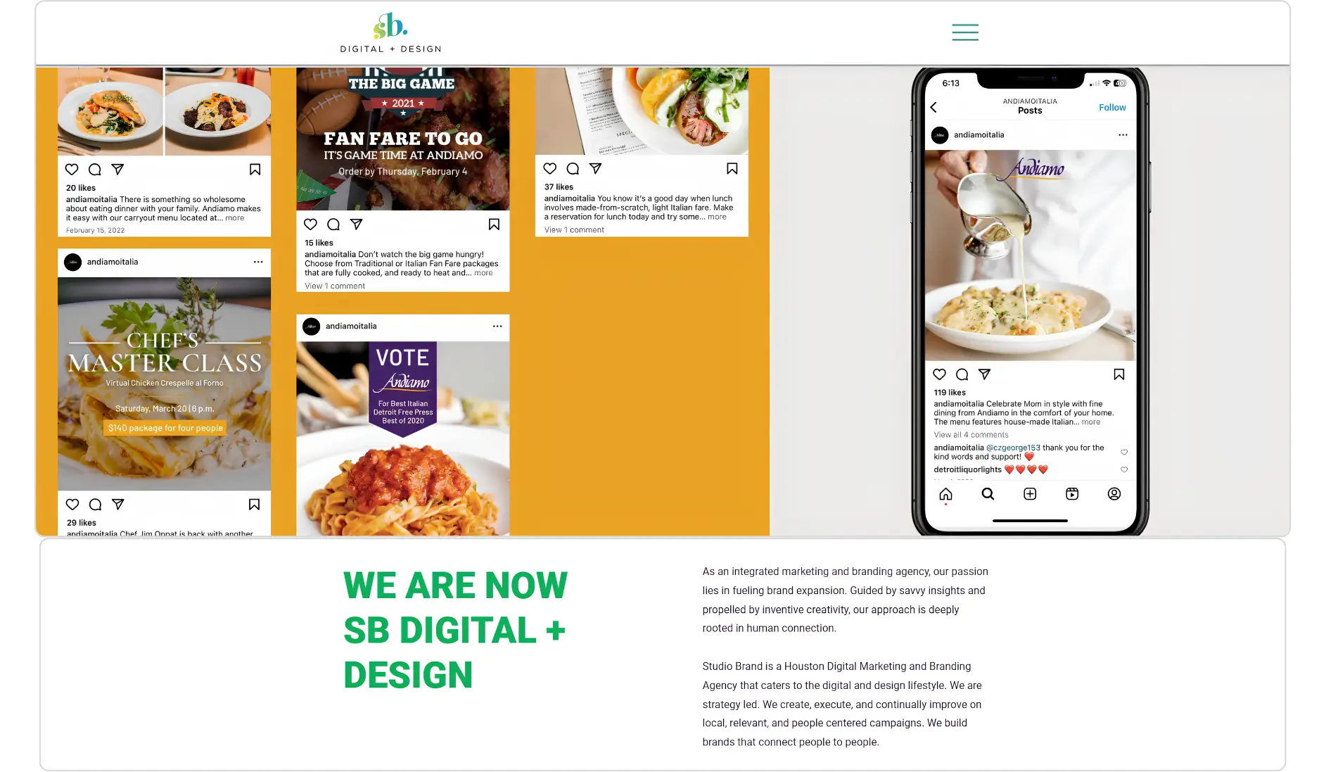 SB Digital + Design website showcasing social media marketing 