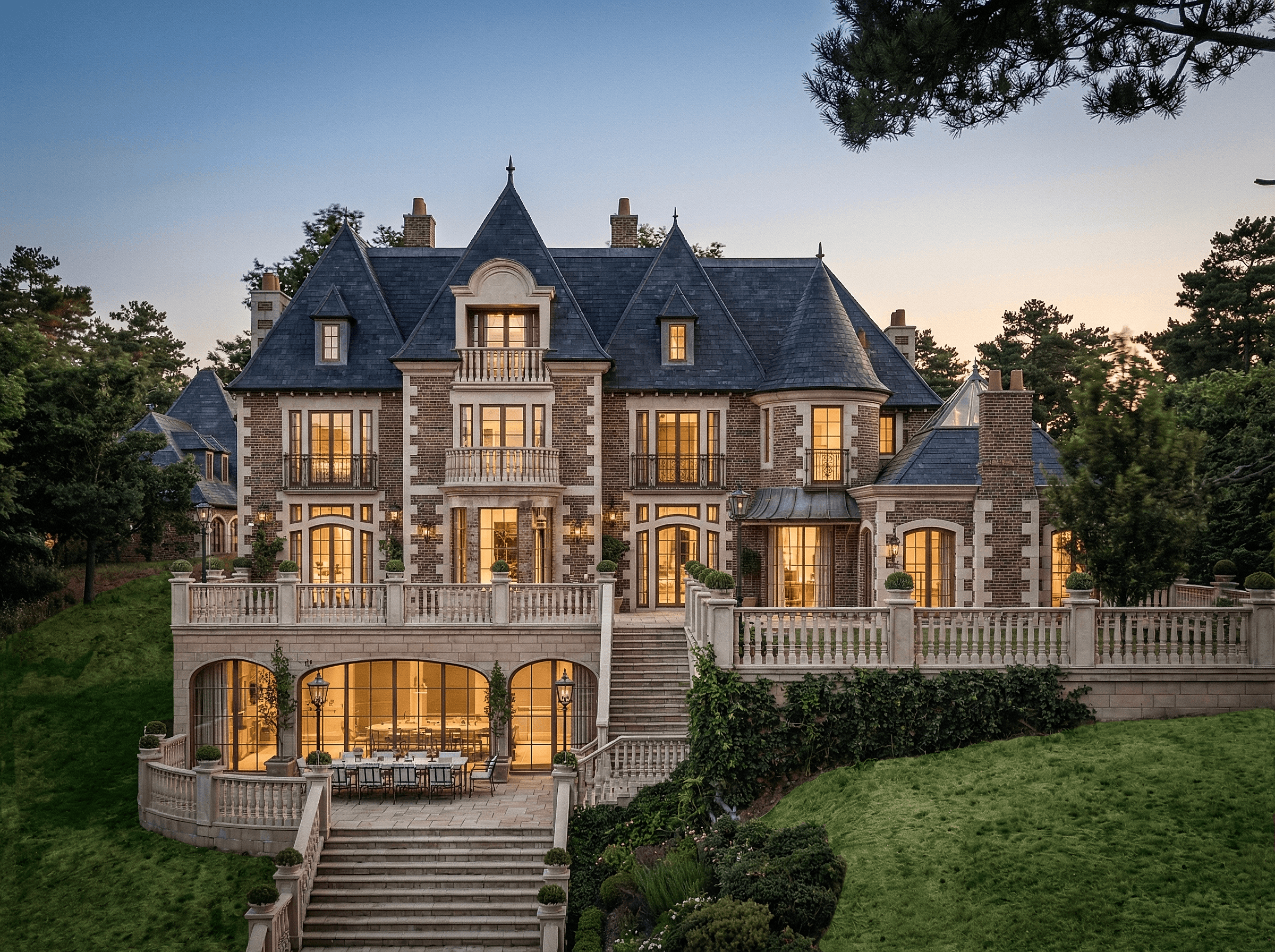 Minimalist pavilion with a perforated roof casting shadows on the white courtyard below.