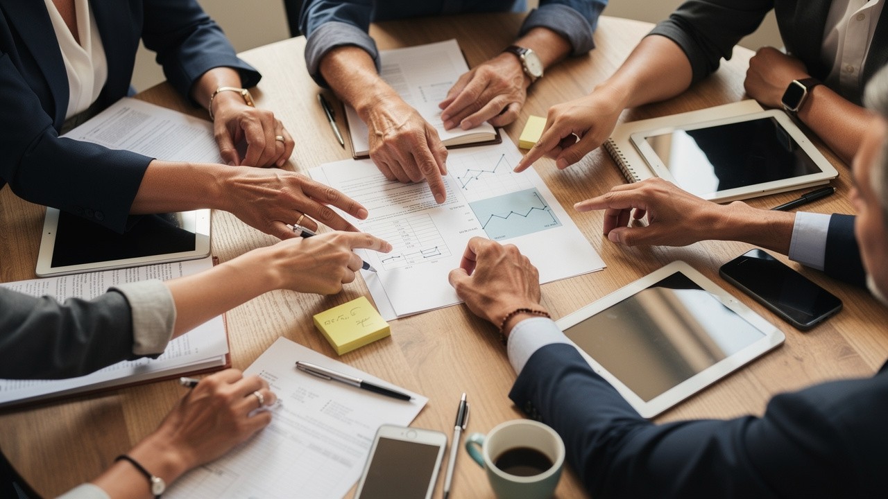 Team collaborating on sales strategy and messaging