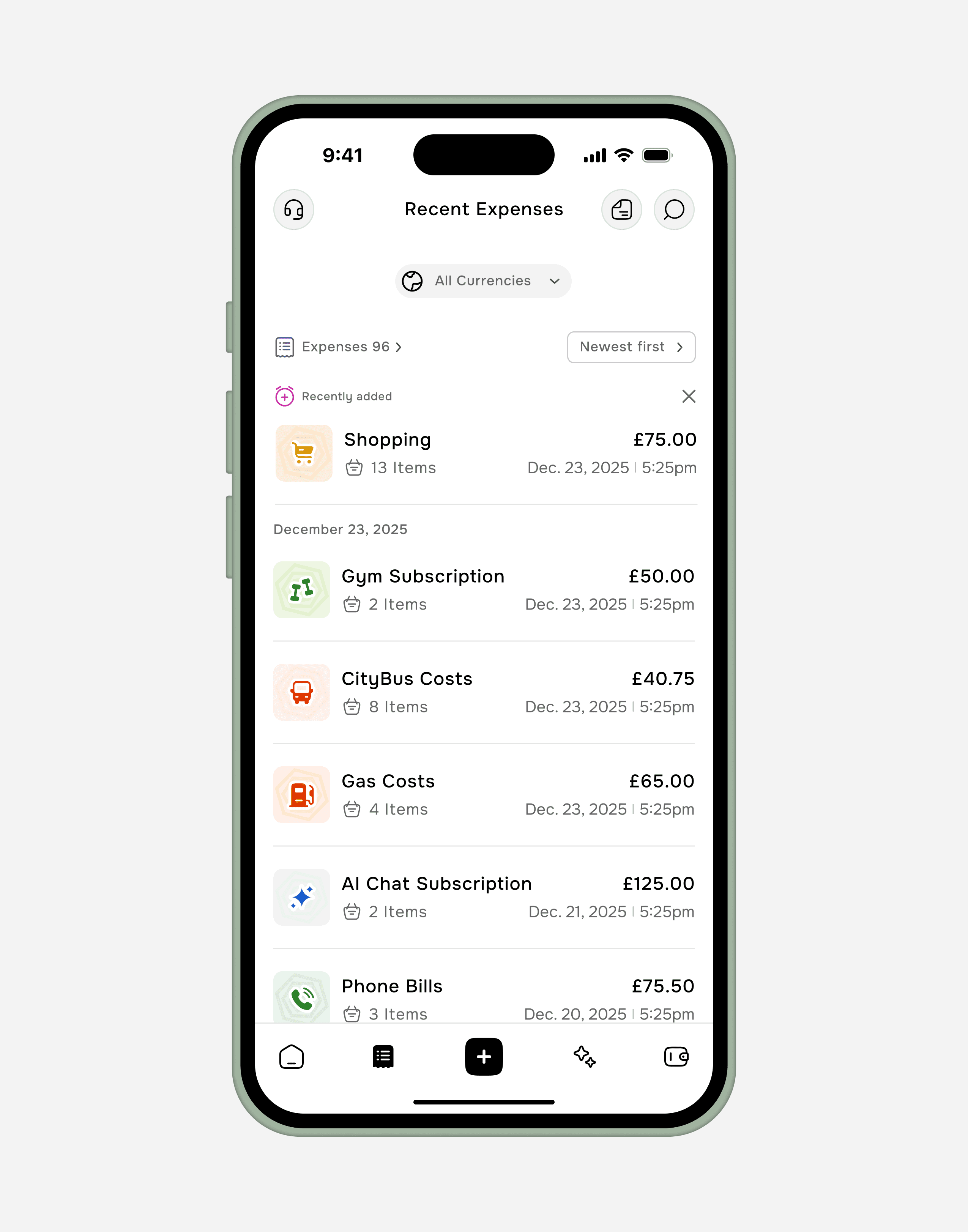 Transactions History Mockup