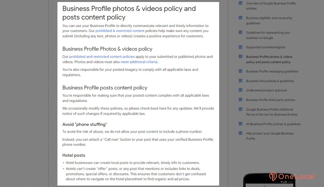 Google Posts Content Policy