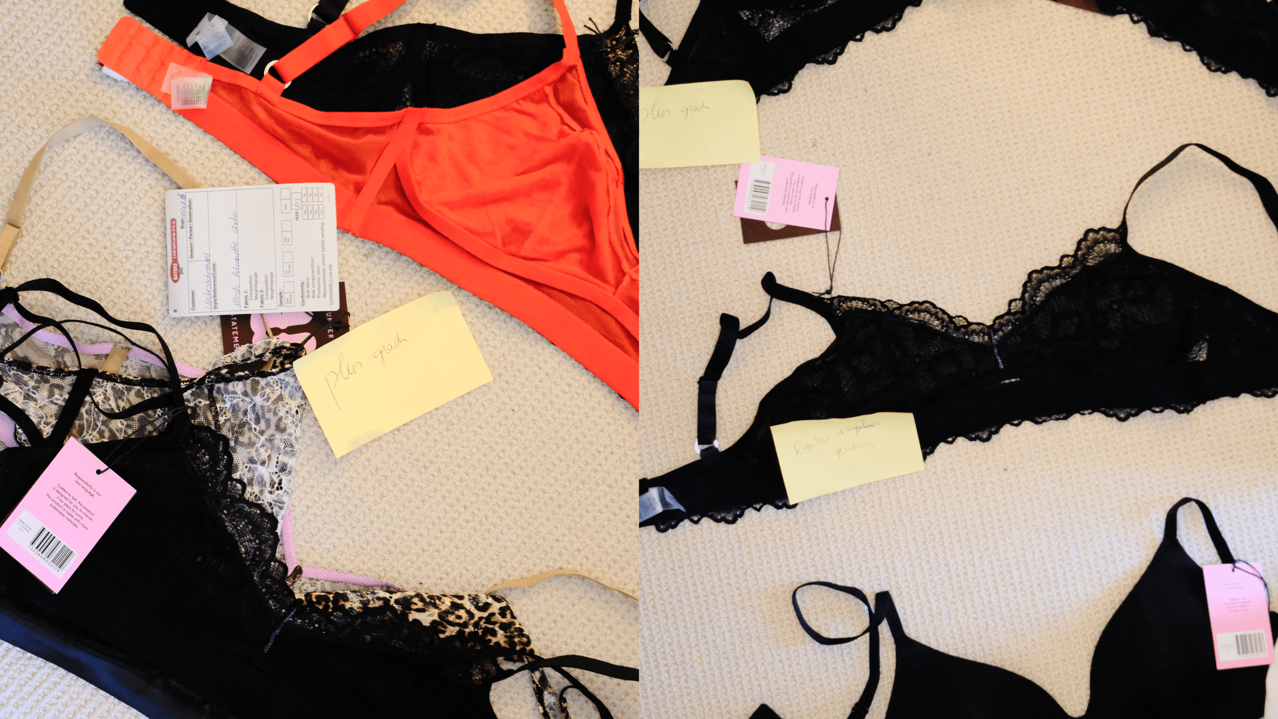 Brarista team reviewing client products during a fitting and sizing session.