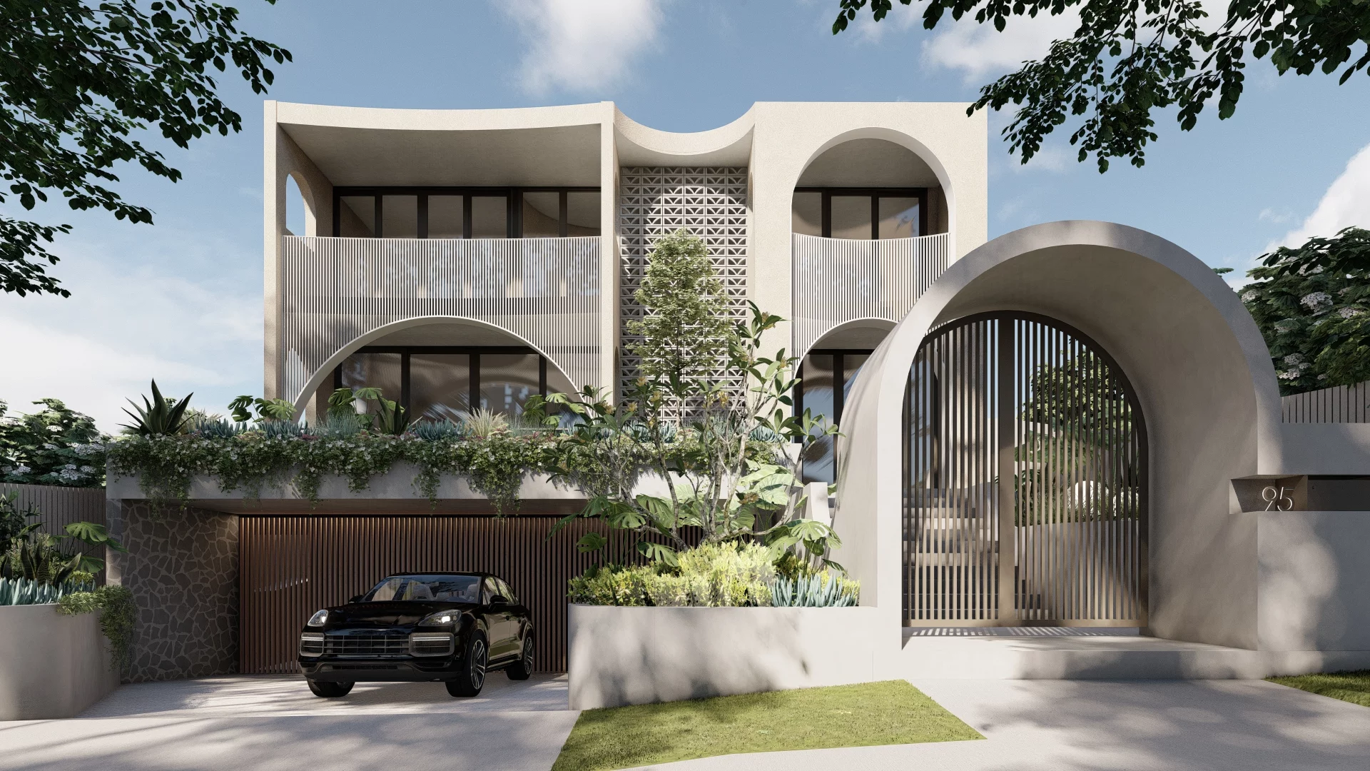 Aerial view of a stylish restaurant with a marble-topped bar, wooden floor, and beige cushioned booth seating. Tables set elegantly, evoking a cozy, upscale ambiance.