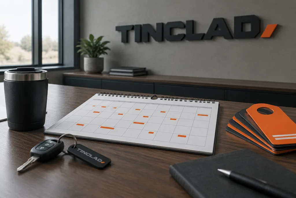 A year of planned fire barrier work on the Tinclad office calendar.