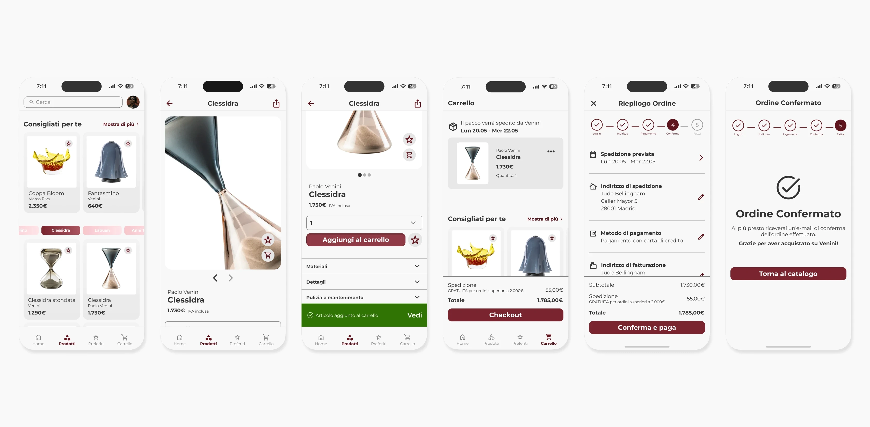 Interfacce del flusso di checkout dell'app