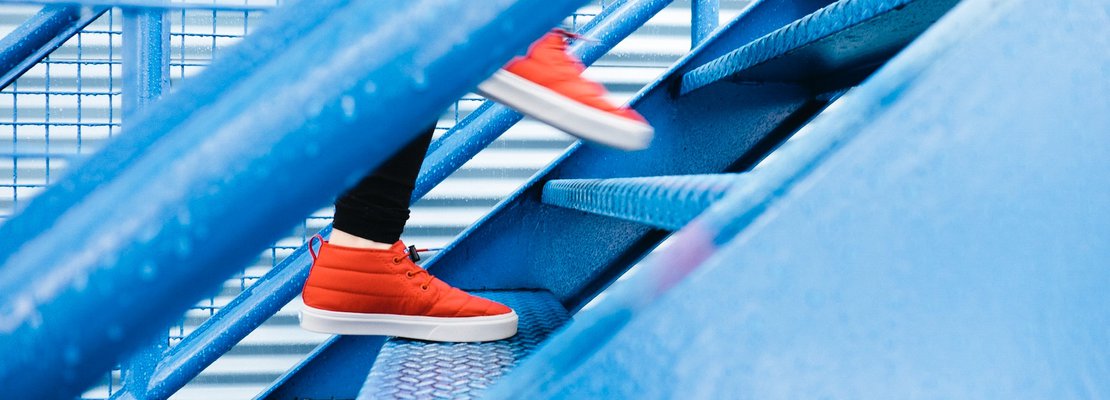 on-act climbing up the stairs