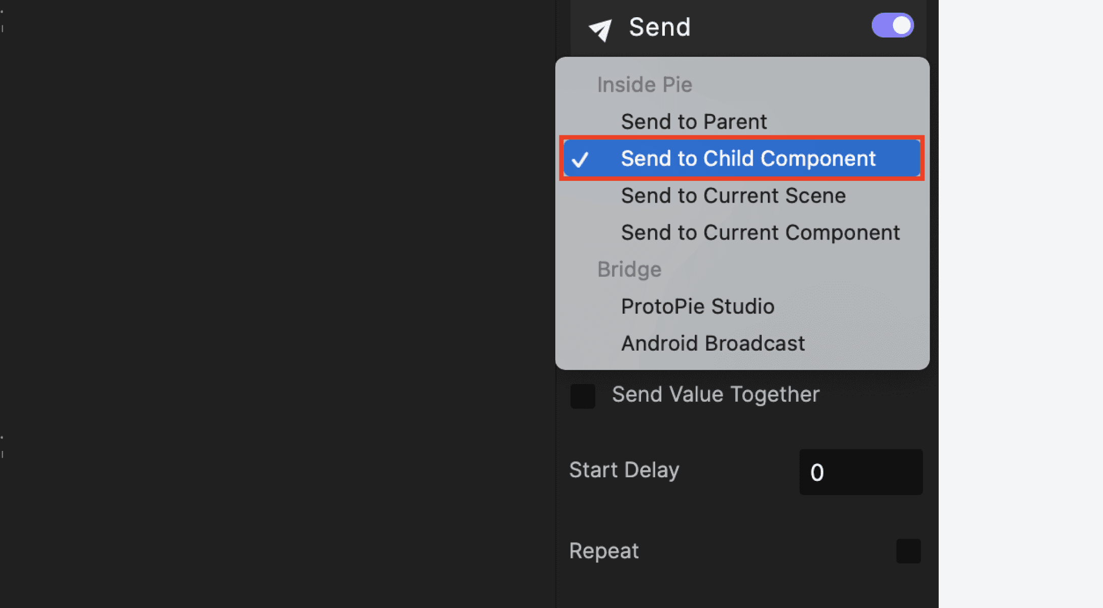 {'_type': 'localeString', 'en': 'send to child component'}