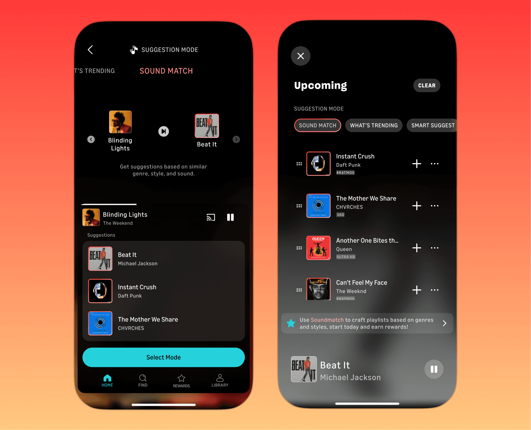 A mockup of Suggestion modes in Amazon Music App