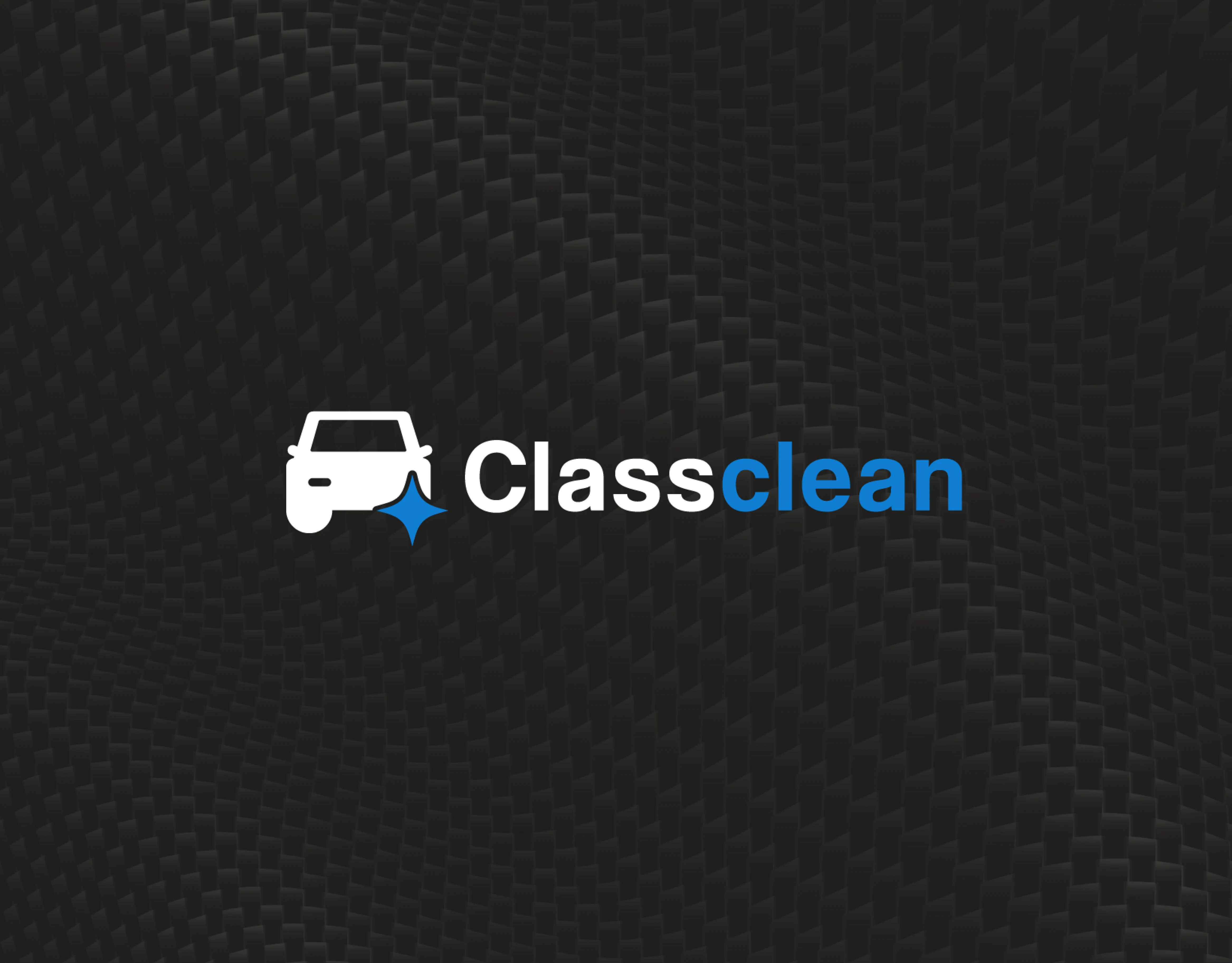 Logo Classclean blanc et bleu positionné au centre d'un fond noir texturé en alvéoles.