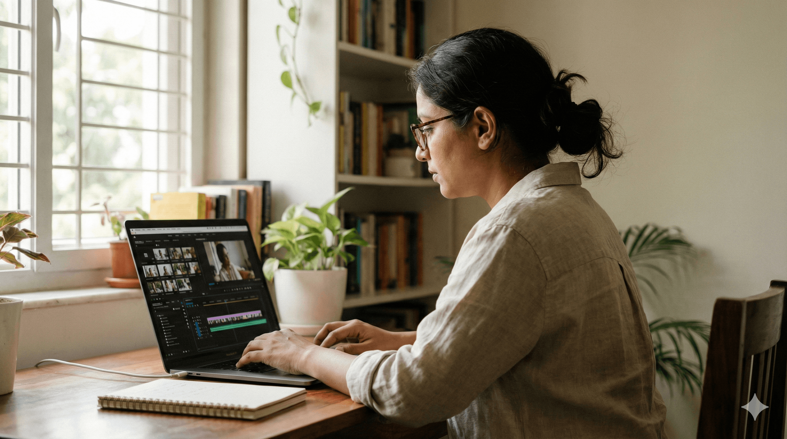 Indian woman creative professional editing content and building her portfolio independently