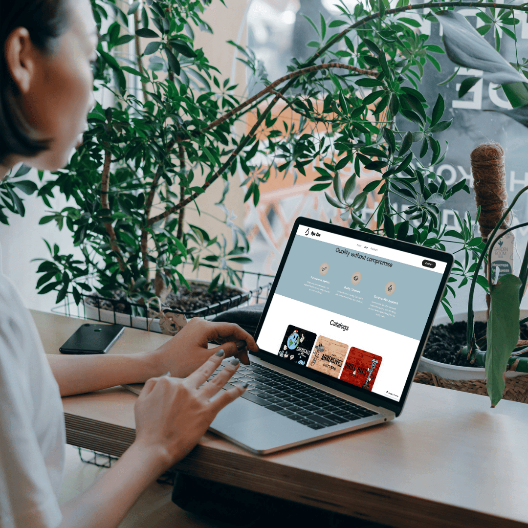 woman looking at website in cafe