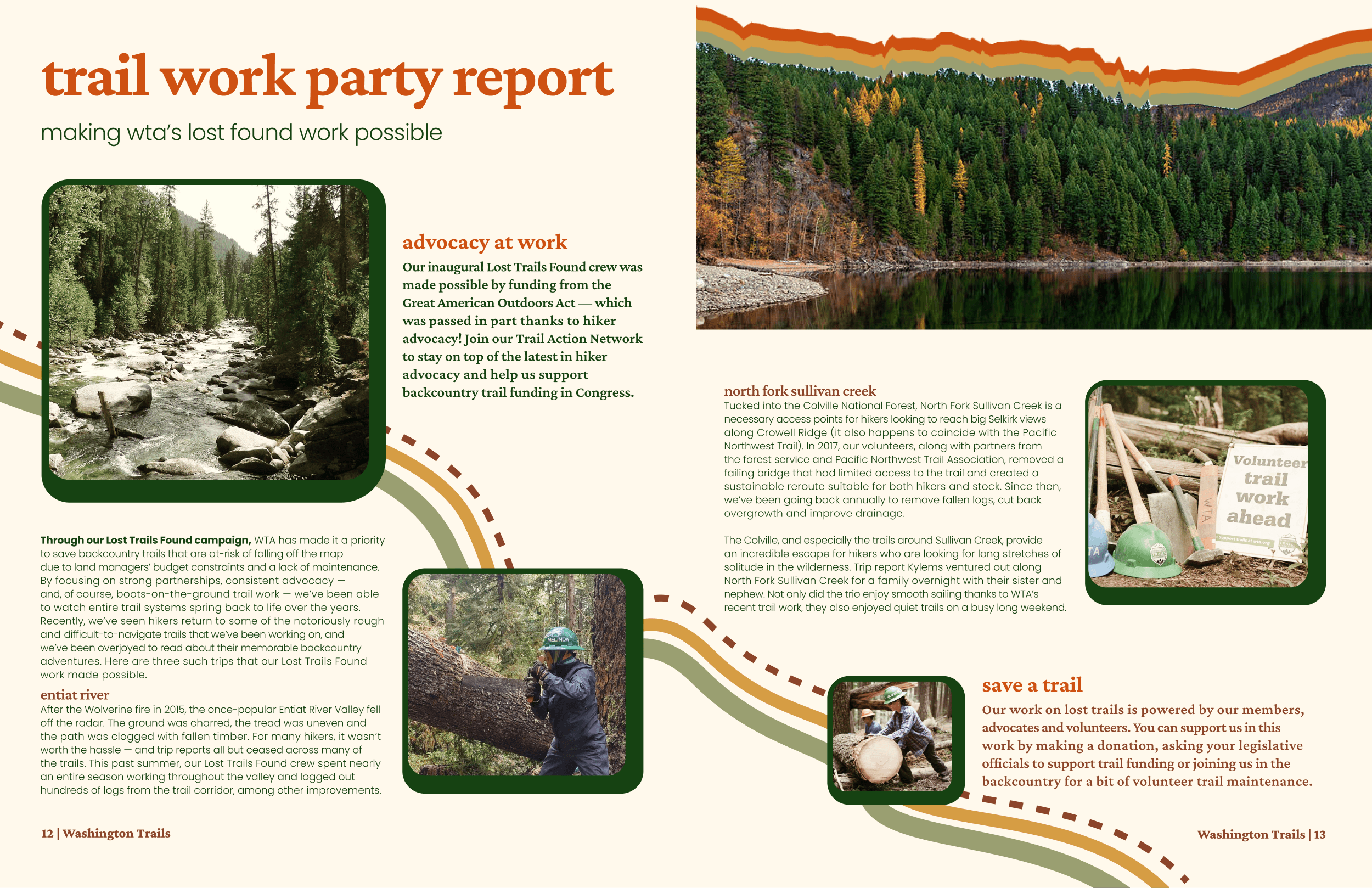 Mockup of Washington Trails magazine spread