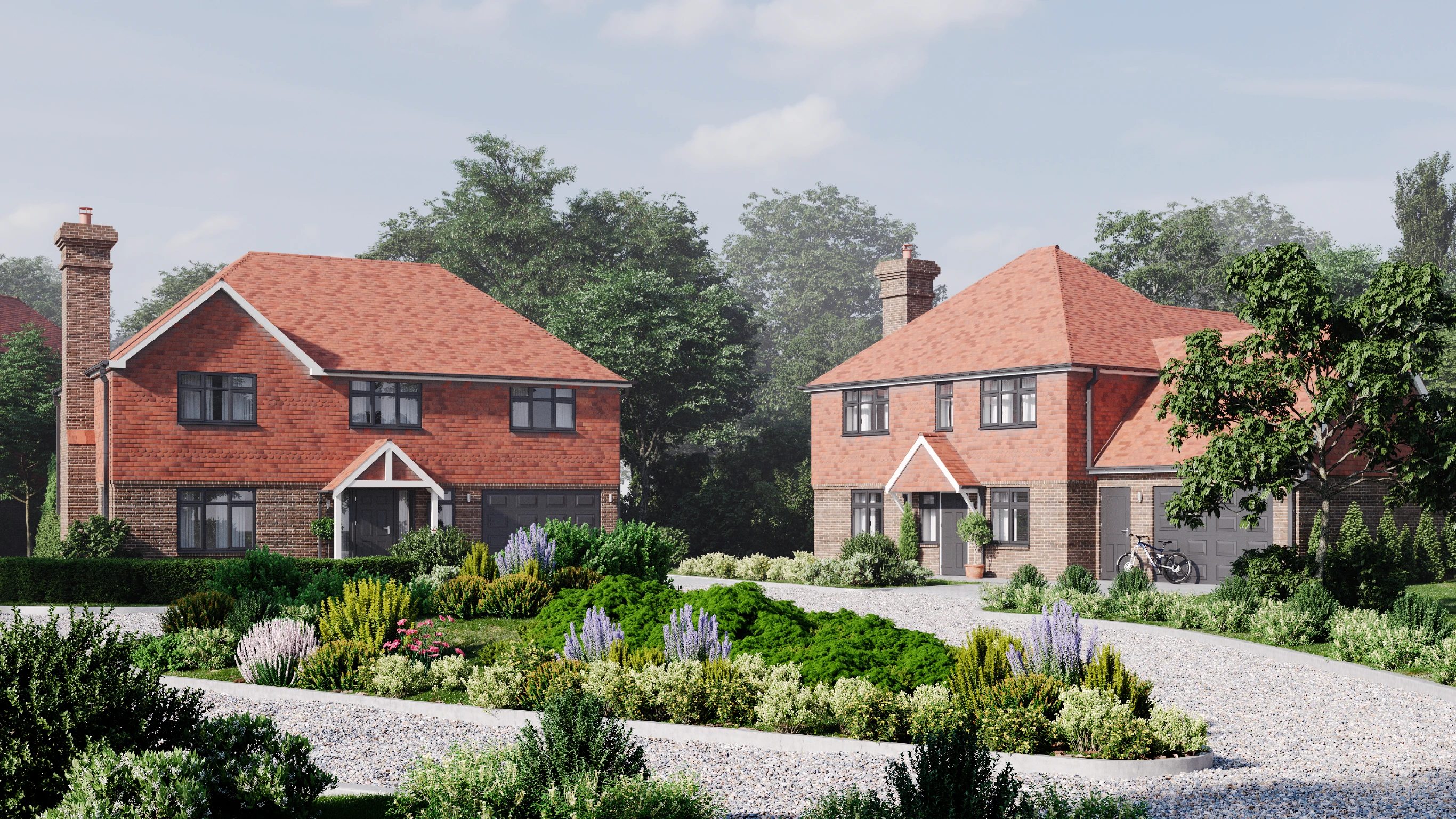 Janes Lane digital image of two properties on the development plot with landscaped gardens